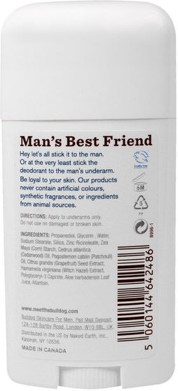 健康，男人，洗澡，美容 - Bulldog Skincare For Men, Deodorant, Cedarwood & Patchouli, 2 oz (57 g)