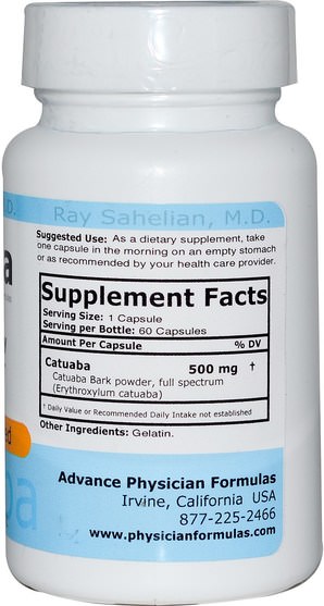 健康，男人，卡圖巴 - Advance Physician Formulas, Catuaba, 500 mg, 60 Capsules