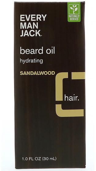 健康，男人 - Every Man Jack, Beard Oil, Hydrating, Sandalwood, 1 fl oz (30 ml)