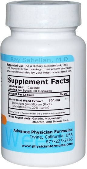 健康，男人，角質山羊雜草 - Advance Physician Formulas, Horny Goat Weed Extract, 500 mg, 60 Capsules