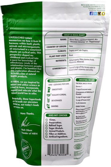 健康，男人，瑪卡，補品，adaptogen - MRM, RAW Organic Maca Root Powder, 8.5 oz (240 g)