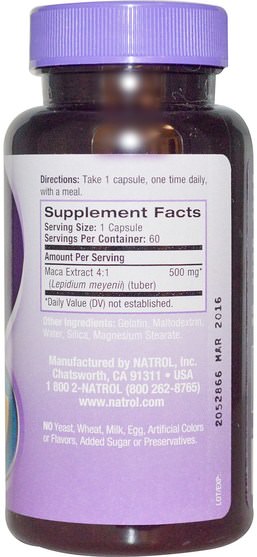 健康，男人，瑪卡，補品，adaptogen - Natrol, Maca, 500 mg, 60 Capsules