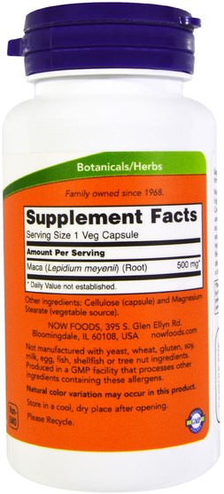 健康，男人，瑪卡，補品，adaptogen - Now Foods, Maca, 500 mg, 100 Veg Capsules