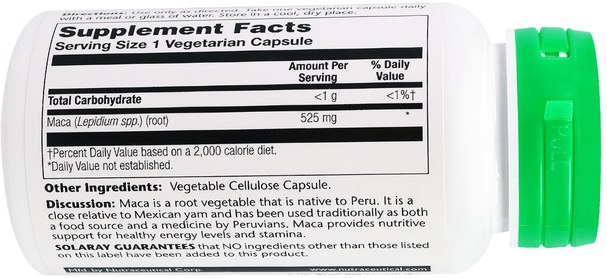 健康，男人，瑪卡，補品，adaptogen - Solaray, Maca, 525 mg, 100 Veggie Caps