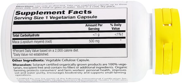 健康，男人，瑪卡，補品，adaptogen - Solaray, Organic Grown, Maca, 100 Veggie Caps