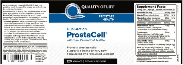 健康，男人，pygeum - Quality of Life Labs, Dual-Action ProstaCell with Saw Palmetto & Nettle, 120 Veggie Caps
