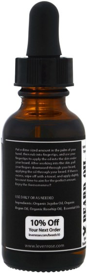 健康，男人，剃須 - Leven Rose, 100% Pure Organic Beard Oil, Spiced Sandalwood, 1 fl oz (30 ml)