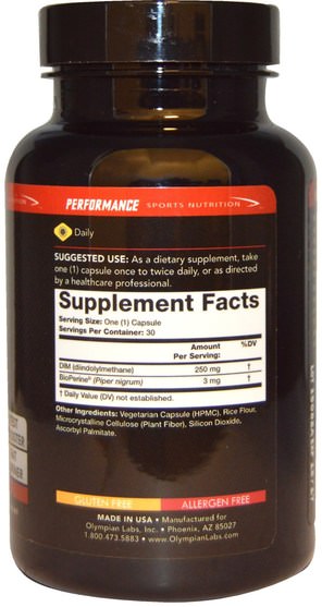 健康，男性，睾丸激素，補充劑，二吲哚基甲烷（昏暗） - Olympian Labs Performance Sports Nutrition, DIM, 250 mg, 30 Capsules