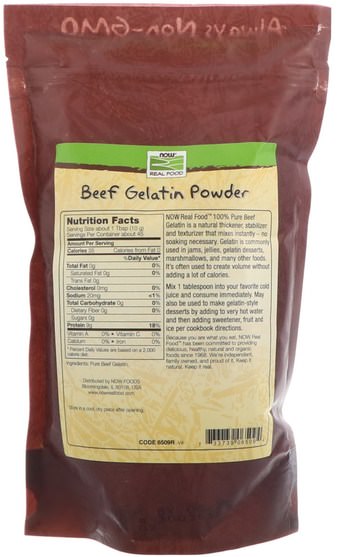 健康，指甲保健，明膠，牛肉明膠 - Now Foods, Real Food, Beef Gelatin Powder, 1 lb (454 g)