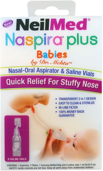 健康，鼻腔健康，鼻腔噴霧劑，鼻腔 - NeilMed, Naspira Plus, Nasal-Oral Aspirator & Saline Vials, Babies, 1 Kit