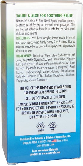 健康，鼻腔健康，鼻腔噴霧劑 - Naturade, Nasal Spray, Saline & Aloe, 1.5 fl oz (45 ml)