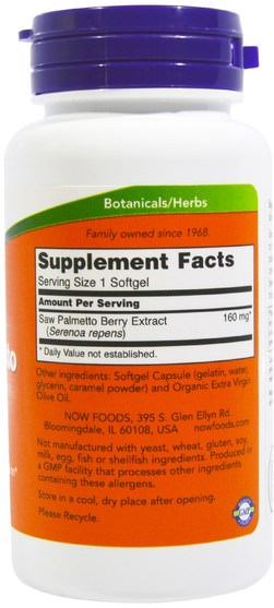 健康，前列腺支持，男人 - Now Foods, Saw Palmetto Extract, 160 mg, 120 Softgels