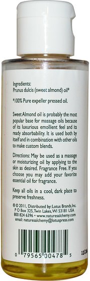 健康，皮膚，杏仁油外用，按摩油 - Natures Alchemy, Sweet Almond Oil, 4 fl oz (118 ml)