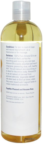 健康，皮膚，杏仁油外用 - Now Foods, Solutions, Sweet Almond Oil, 16 fl oz (473 ml)