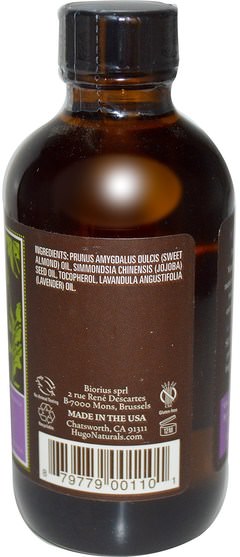 健康，皮膚，沐浴，美容油，身體護理油，按摩油 - Hugo Naturals, Massage & Body Oil, French Lavender, 4 fl oz (118 ml)