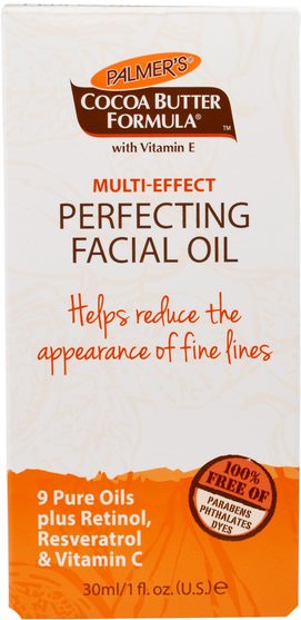 健康，皮膚，沐浴，美容油，面部護理油 - Palmers, Cocoa Butter Formula, Perfecting Facial Oil, 1 fl oz (30 ml)