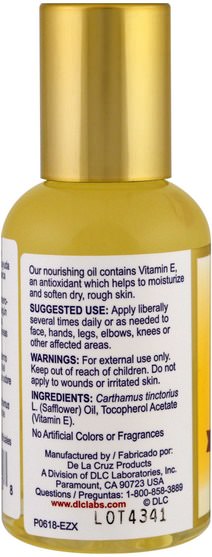 健康，皮膚，沐浴 - De La Cruz, Vitamin E Oil, 15.000 IU, 2.2 fl oz (65 ml)