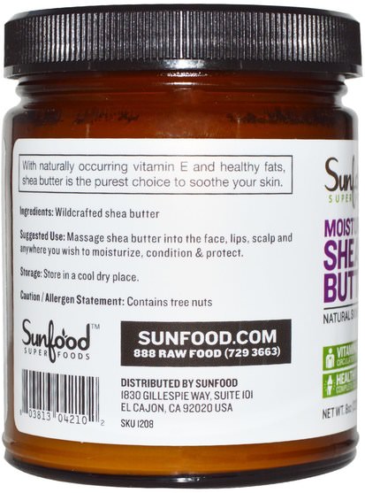 健康，皮膚，潤膚露 - Sunfood, Shea Butter, 8 oz