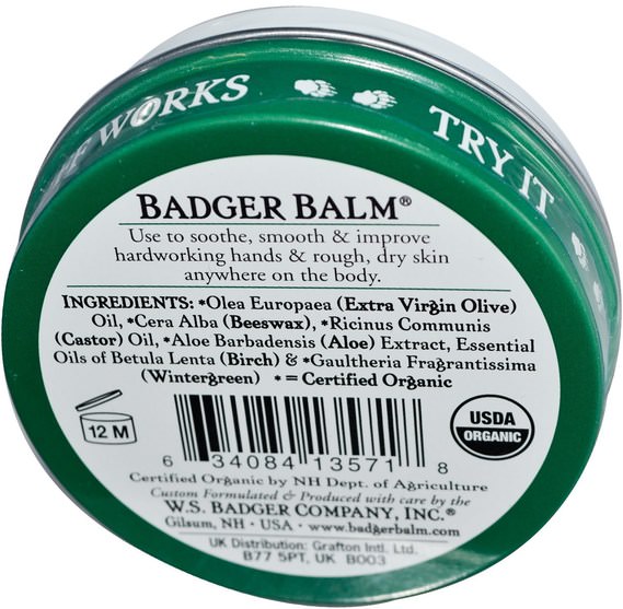保健，護膚 - Badger Company, Badger Balm For Hardworking Hands, 2 oz (56 g)
