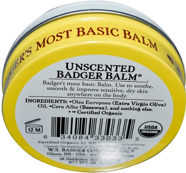 保健，護膚 - Badger Company, Badger Balm, For Sensitive Dry Skin, Unscented, 2 oz (56 g)