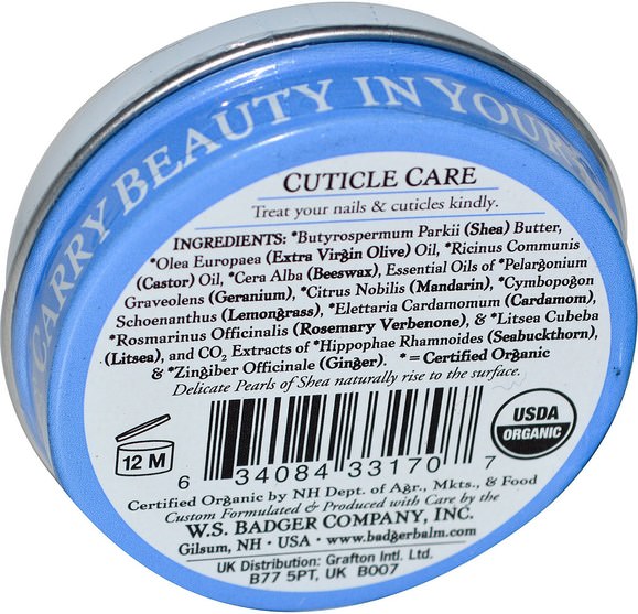 健康，護膚，沐浴，美容，乳木果油 - Badger Company, Organic Cuticle Care, Soothing Shea Butter.75 oz (21 g)