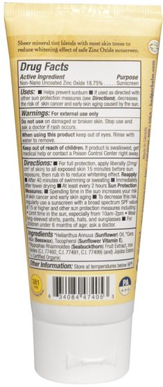 健康，皮膚護理，沐浴，美容，防曬霜，spf 30-45 - Badger Company, Tinted Zinc Oxide Sunscreen Cream, Broad Spectrum SPF 30, Unscented, 2.9 fl oz (87 ml)