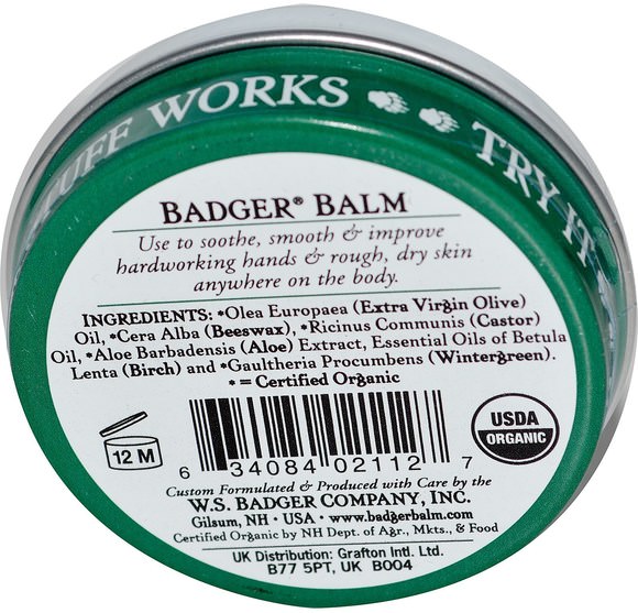 健康，皮膚護理，女性，皮膚 - Badger Company, Badger Balm, For Hardworking Hands.75 oz (21 g)