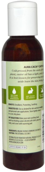 健康，皮膚，蓖麻油，身體護理油 - Aura Cacia, Organic Skin Care, Castor Oil, 4 fl oz (118 ml)