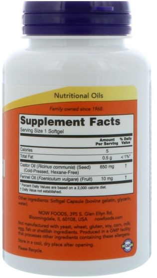 健康，皮膚，蓖麻油 - Now Foods, Castor Oil, 650 mg, 120 Softgels