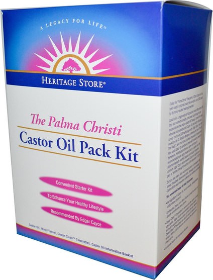 健康，皮膚，蓖麻油，羊毛法蘭絨蓖麻油 - Heritage Stores, The Palma Christi Castor Oil Pack Kit, 4 Piece Kit