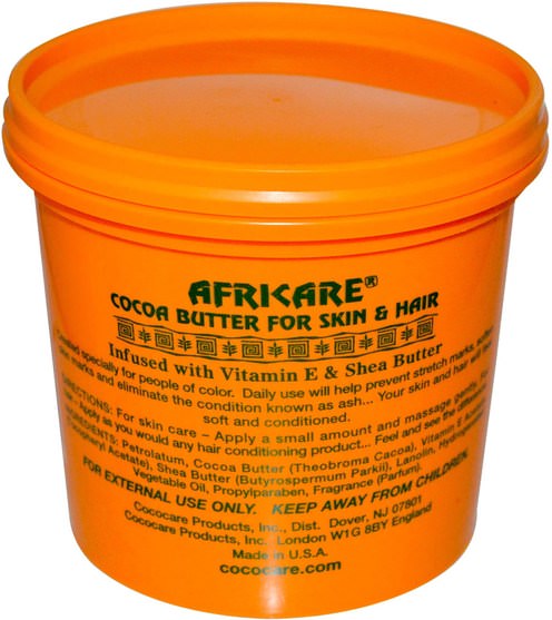 健康，皮膚，可可脂，浴，美容，頭髮，頭皮 - Cococare, Africare, Cocoa Butter For Skin & Hair, 10.5 oz (297 g)