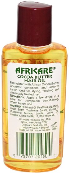健康，皮膚，可可脂，按摩油 - Cococare, Africare, Cocoa Butter Hair Oil, 2 fl oz (60 ml)