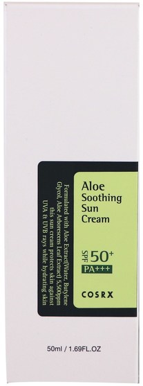 健康，皮膚 - Cosrx, Aloe Soothing Sun Cream, PA+++, SPF 50+, 1.69 fl oz (50 ml)