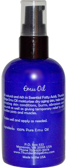 健康，皮膚，鴯oil油 - Thunder Ridge Emu Products, Emu Oil, 4 fl oz (112.50 ml)