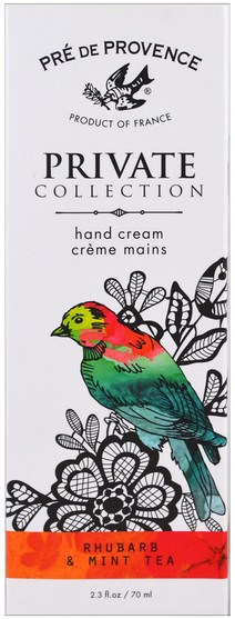 健康，皮膚 - European Soaps, Pre de Provence, Private Collection, Hand Cream, Rhubarb & Mint Tea, 2.3 fl oz (70 ml)
