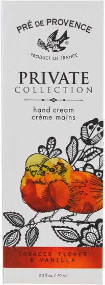 健康，皮膚 - European Soaps, Pre de Provence, Private Collection, Hand Cream, Tobacco Flower & Vanilla, 2.3 fl oz (70 ml)