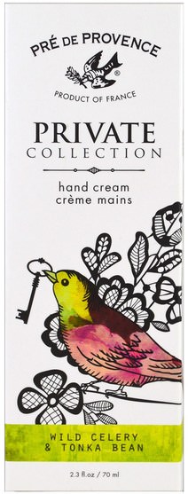 健康，皮膚 - European Soaps, Pre de Provence, Private Collection, Hand Cream, Wild Celery & Tonka Bean, 2.3 fl oz (70 ml)