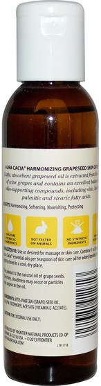 健康，皮膚，葡萄籽油，按摩油 - Aura Cacia, Natural Skin Care Oil, Harmonizing Grapeseed, 4 fl oz (118 ml)