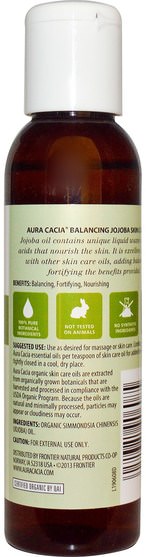 健康，皮膚，荷荷巴油，身體護理油 - Aura Cacia, Organic Skin Care Oil, Balancing Jojoba, 4 fl oz (118ml)