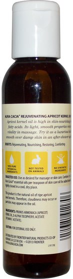 健康，皮膚，按摩油，杏仁油 - Aura Cacia, Natural Skin Care Oil, Rejuvenating Apricot Kernel, 4 fl oz (118 ml)