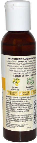 健康，皮膚，按摩油 - Aura Cacia, Aromatherapy Body Oil, Energizing Lemon, 4 fl oz (118 ml)