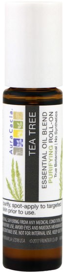 健康，皮膚，按摩油 - Aura Cacia, Essential Oil Blend, Purifying Roll-On, Tea Tree.31 fl oz (9.2 ml)