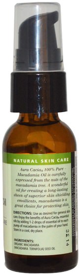 健康，皮膚，按摩油 - Aura Cacia, Organic Natural Skin Care, Macadamia Oil, 1 fl oz (30 ml)