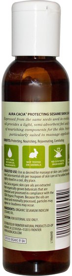 健康，皮膚，按摩油 - Aura Cacia, Organic Skin Care Oil, Protecting Sesame, 4 fl oz (118 ml)