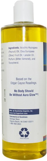 健康，皮膚，按摩油，沐浴，美容，頭髮，頭皮 - Heritage Stores, Aura Glow, Almond, 16 fl oz (480 ml)