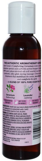 健康，皮膚，按摩油，身體護理油 - Aura Cacia, Aromatherapy Body Oil, Comforting Geranium, 4 fl oz (118 ml)