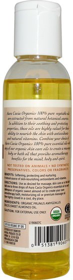健康，皮膚，按摩油，身體護理油 - Aura Cacia, Organics, Skin Care Oil, Nuturing Sweet Almond, 4 fl oz (118 ml)