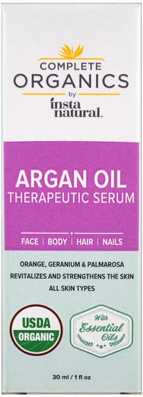 健康，皮膚，按摩油 - InstaNatural, Complete Organics, Therapeutic Serum, Argan Oil, 1 fl oz (30 ml)