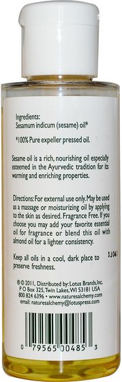 健康，皮膚，按摩油 - Natures Alchemy, Sesame Oil, 4 fl oz (118 ml)