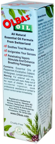 健康，皮膚，按摩油 - Olbas Therapeutic, Aromatherapy Inhalant and Massage Oil, 0.32 fl oz (10 ml)